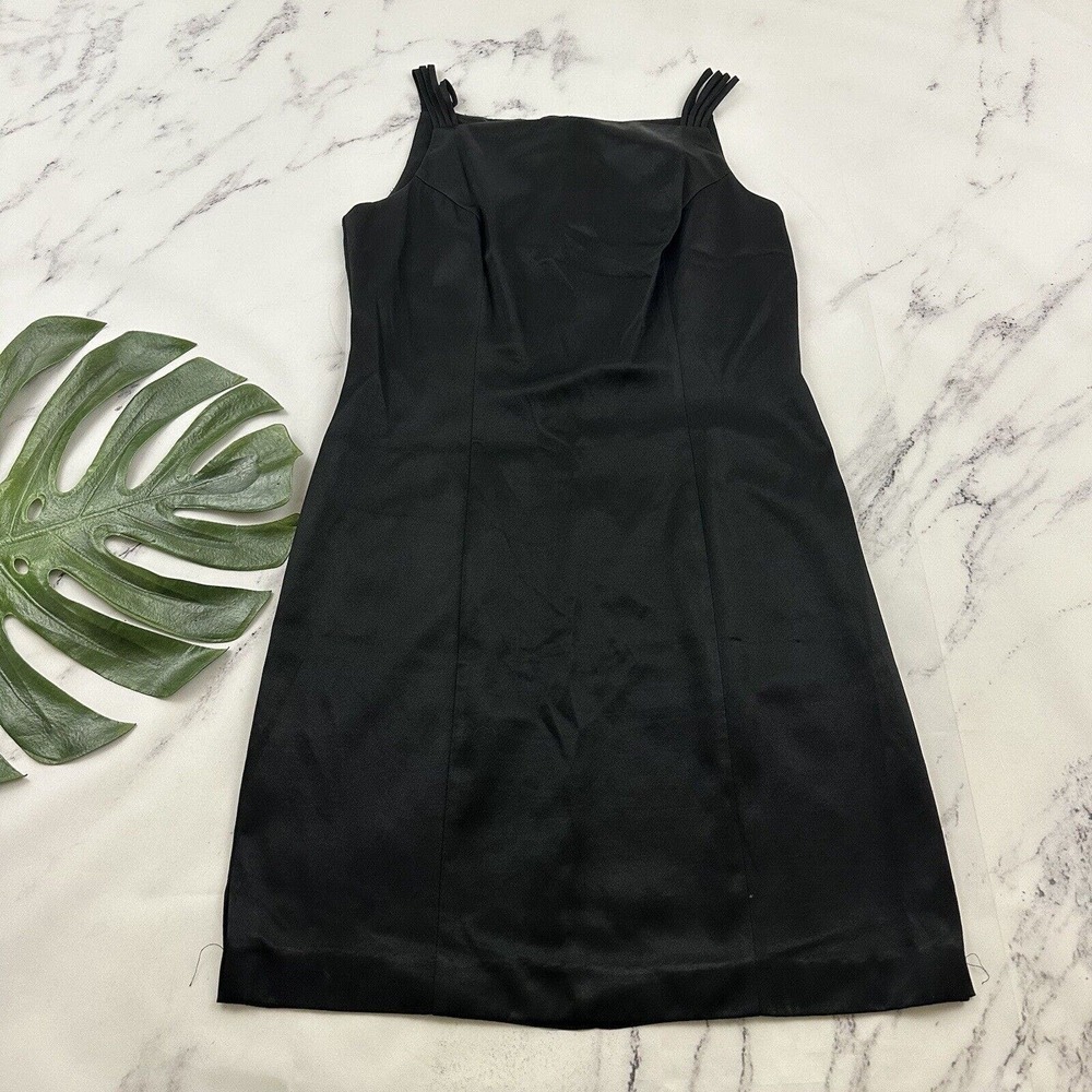 Dani Max Womens Vintage Y2k Satin Cocktail Dress Size 12 Black LBD Sheath Mini